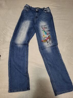 NESS Graphic High Heel Print Straight Leg Jeans - Size 42 (US 12)